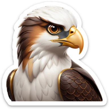 Cinematic Noble Falcon Portrait Emoji, Poised and majestic, with a streamlined, muscular build, a sharply hooked beak, and intense, piercing eyes that exude focus and speed, Simplified yet sharp and sophisticated features, highly detailed, glowing with a soft, amber radiance, high shine, intelligent and commanding, stylized with an air of aerial authority, focused and swift, soft glowing outline, capturing the essence of a watchful and confident falcon that appears ready to soar out of the screen with effortless power! sticker