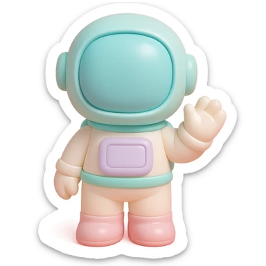 cute proportions astronaut waving in vinyl figure style sticker