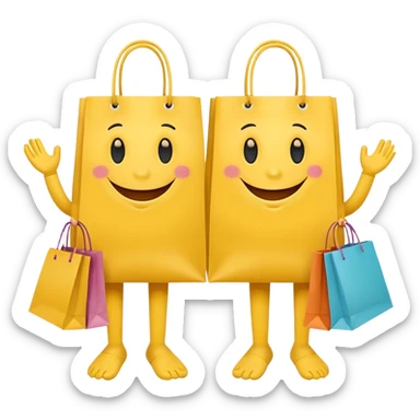 TWO HAPPY SMILEY FACES  WITH HANDS AND FEET WITH SHOPPING BAGS IN EACH HAND sticker