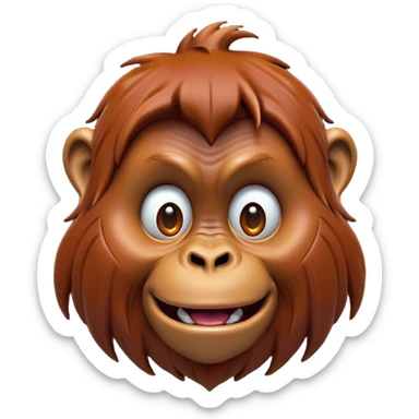 Cinematic Comical Orangutan Portrait Emoji, Head tilted dramatically with an exaggeratedly shocked expression, featuring a robust, animated face with wide, comically expressive eyes full of humorous disbelief, Simplified yet hilariously expressive features, highly detailed, glowing with a slightly sassy glow, high shine, dramatic yet playful, stylized with an air of quirky jungle attitude, soft glowing outline, capturing the essence of a meme-worthy orangutan that looks ready to side-eye its way into viral fame! sticker
