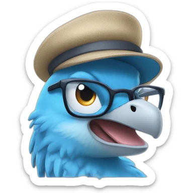 Crazy funny Articuno head with human white teeth and beautiful smile wearing glasses and hat sticker