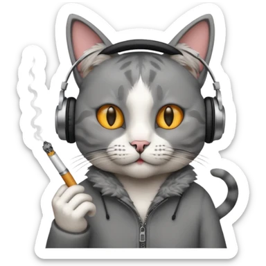 cat in headphones with a cigarette in his hand  sticker