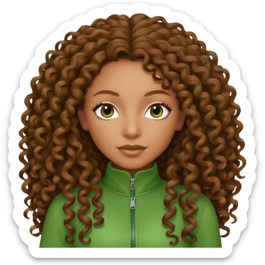 Mel B with brown long curly hair, green outfit sticker