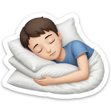 Un garçon qui dort avec oreiller, blanc et couette blanche sticker