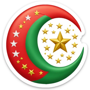 A flag emoji red white green in center islamic golden moon suronded by star circulary sticker