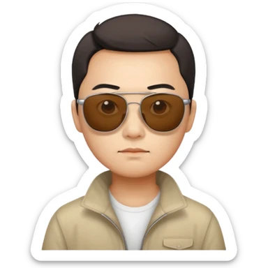 Photorealistic serious Chinese tourist wearing sunglasses sticker