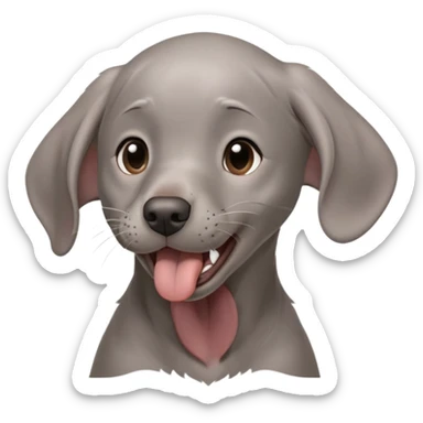 cinematic-cute-yawning-weimaraner puppy-portrait-emoji,-head-tilted-slightly-with-a-dramatic,-wide-open-yawn,-revealing-a-sleek grey fur-with-a-subtle-shimmer,-floppy-ears-slightly-drooping,-round-brown-eyes-barely-open-in-drowsy sticker