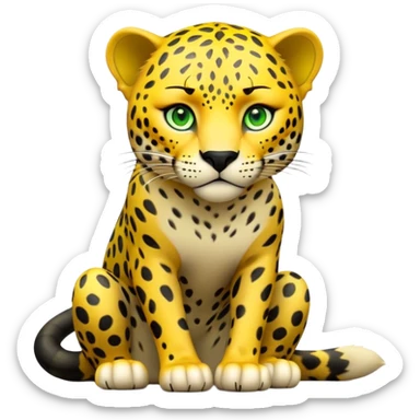 cinematic-jaguar-realistic-full-body-sitting-emoji,-sleek-powerful-frame-poised-for-action,-yellow-fur-adorned-with-bold-black-rosettes,-head-tilted-dramatically,-piercing-green-eyes-locked-onto-its-prey,-simplified-yet-realistic-focused-features,-highly-detailed,-glowing-with-an-almost-sarcastic-glow sticker