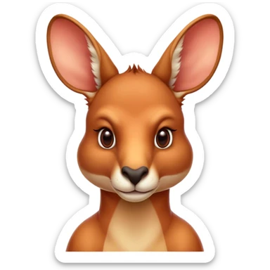 Cinematic Noble Adult Red Kangaroo Portrait Emoji, Poised and regal, with a robust, muscular build, tawny reddish fur, and a distinctive red kangaroo-shaped head featuring a slightly elongated snout, prominent ears, and keen, observant eyes, Simplified yet sharp and sophisticated features, highly detailed, glowing with a warm, sunlit glow, high shine, intelligent and commanding, stylized with an air of outback authority, focused and vigilant, soft glowing outline, capturing the essence of a watchful guardian that seems ready to bound out of the screen with effortless power! sticker