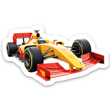 An icon showing a Formula 1 car racing down a track, with the vibrant speed and motion captured in the design. The background features a grand racing stadium with packed stands and winding turns, symbolizing the thrill of high-speed racing. Transparent background highlights the excitement. sticker