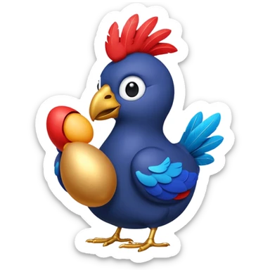 A 3D cartoon Sankofa bird with its head turned backward holding an egg in its beak, symbolizing learning from the past, vibrant colors, smooth lighting, Memoji-style rendering. sticker