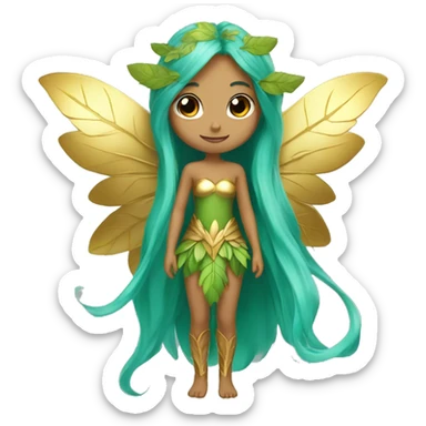 Beautiful, leaf, fairy, gold, turqoise, green, long hair, big wings sticker