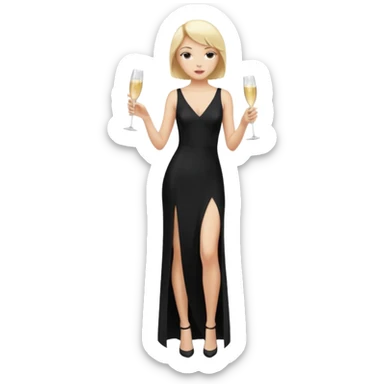 Blonde Woman, Long black slipdress, Slot left Leg,man black Cut,fly, Champagner glas sticker