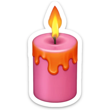Draw a pink candle with a flame on it that looks 15 degrees tilted from a bird's eye view. sticker