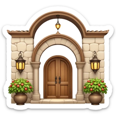 3D Apple-style emoji of a full traditional Turkish han. Rounded stone building with arched wooden doors and windows, small courtyard, fountain, arches, and hanging lanterns. Glossy, smooth, soft shadows, clean white background.






 sticker