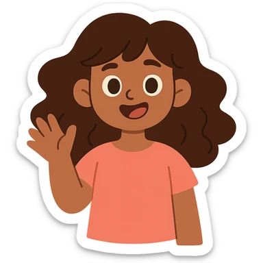 brown girl with wavy hair and brown eyes in pastel toon style sticker