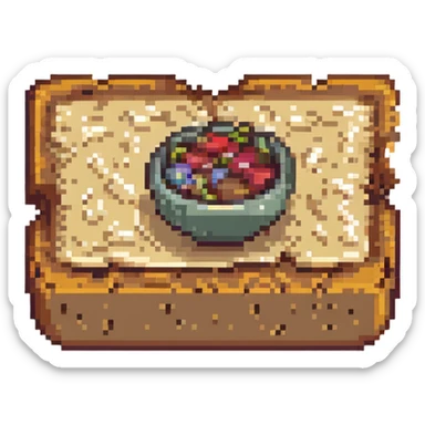 pixel art oatmeal bar with chunky oats, retro game vibe sticker