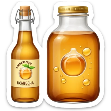 amber fizzy kombucha in glass bottle sticker