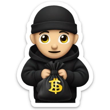 Thief wearing all black clothes stealing a money bag with the words Top Tier embroidered on it sticker