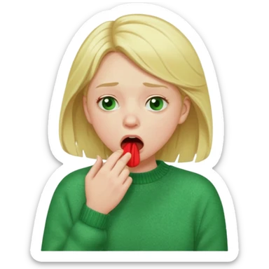 blonde girl in green jumper cough sticker