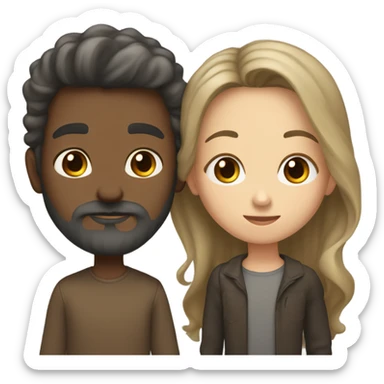 Girl with long dark brown wavy hair kissing tall boy with light brown hair and light brown and grey beard sticker