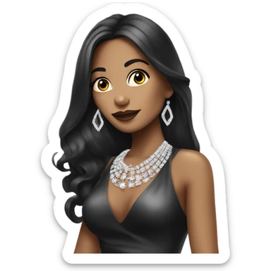 glam rich girl with diamonds on her handbag with black long hair sticker