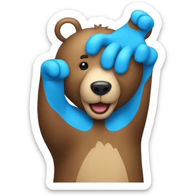 A bear that is the colored blue and giving a high five  sticker