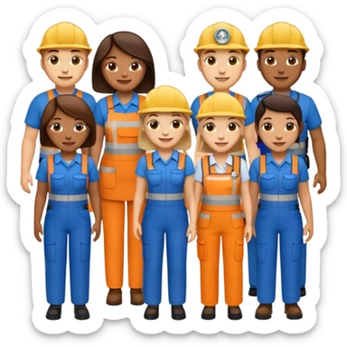 a diverse group of service workers, emoji style sticker