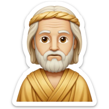 Cinematic Realistic Plato Portrait Emoji, depicted as a wise ancient philosopher with a contemplative expression in classical robes, rendered with soft textures and timeless serene lighting that captures his intellectual legacy. sticker