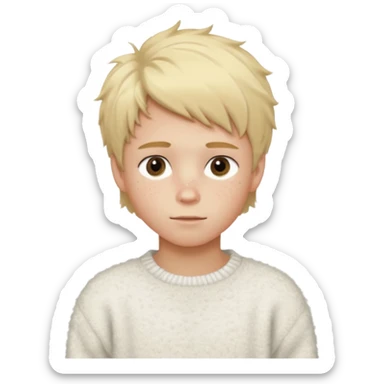 create-a-look-for-a-blond-boy-with-long-tousled-hair-light-eyes-a-white-sweat + fluffy white sweater + styled hair blonde with hair to the side cute + cute face with freckles  medium hair fluffy to the side no long hair cute hair blonded no messy sticker