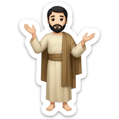 fullbody, head-to-toe, Jesus's apostle Thomas, black hair and black beard, hands down, normal emoji style, facing right sticker