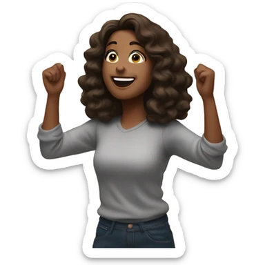 The brunette Rejoices with raised hands and fireworks sticker