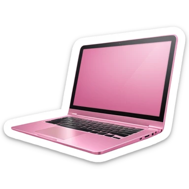 pink pink laptop with a sleek modern design, open screen, soft lighting and reflections, minimal aesthetic, isolated on transparent background, realistic style sticker