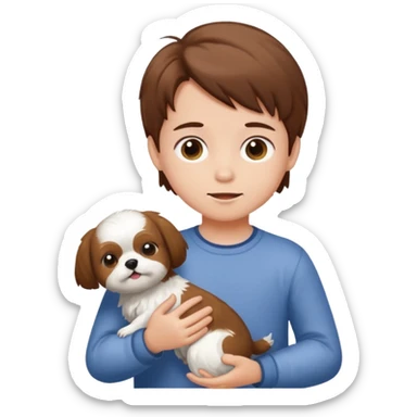 Kid with his shitzu, with brown hair sticker