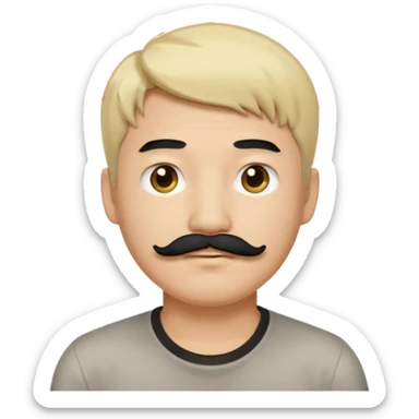 Asian man with a black mustache and short messy blond hair, emoji style, neutral expression sticker