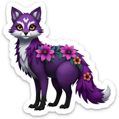 Multicolored gloomy dark edgy gothic spooky warm badass realistic floral exotic Falvie-Fionbri-fursona, full body sticker