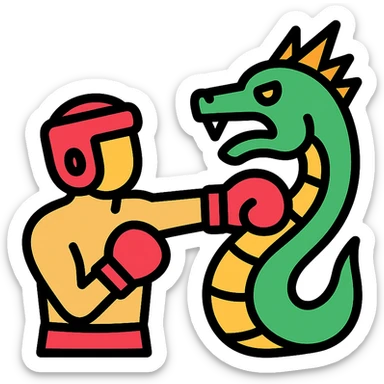 a boxer fighting with a green dragon sticker