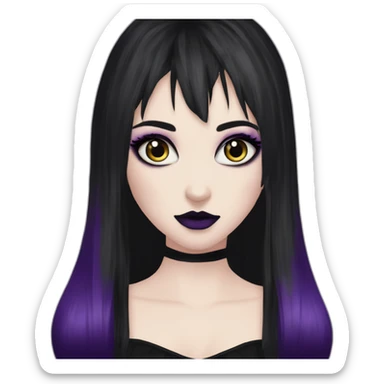 Elissabat -with bangs -long-hair-dark-plumpurple-and-black-vampire-goth-makeup-pinkeyes-romanticgothcloses sticker
