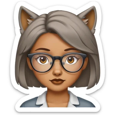 wolf cut haircut on a girl with glasses and tan skin sticker