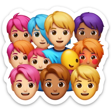 Cinematic Realistic BTS Pop Culture Emoji, featuring a dynamic, energetic portrayal of the acclaimed K-pop group rendered with vibrant textures and energetic, colorful lighting. sticker