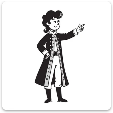 Historical figure Peter the Great in royal attire pointing to the right with his arm extended sticker