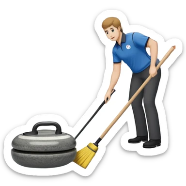 An icon showing a detailed close-up of a curling stone sliding across the ice, with a broom in motion beside it. The background features an indoor stadium with cheering spectators on the stands. Transparent background captures the strategy and focus of curling. sticker