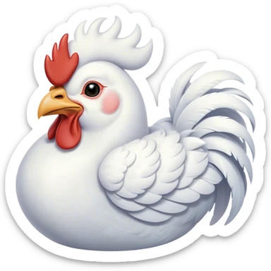 Meme-Worthy Cute Sleeping White Rooster Portrait Emoji, Head resting peacefully with a contented smile, showcasing a robust build and a luxuriously soft pure white plumage, eyes shut in a serene, restful nap, Simplified yet hilariously adorable features, highly detailed, glowing with a soft, drowsy light, high shine, relaxed and utterly lovable, stylized with an air of playful laziness, bright and heartwarming, soft glowing outline, capturing the essence of a comically sleepy rooster, so meme-worthy it feels like it could instantly become the next viral sensation of adorable slumber! sticker