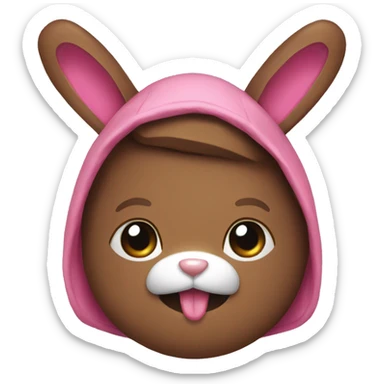 brown can IN a bunny HOOD with pink bow tie sticker
