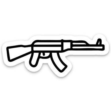 AK-47 rifle as a simple, modern icon, minimal details, clean lines, easily recognizable silhouette sticker