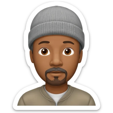 Middle-aged black man, goatee, wearing gray beanie sticker