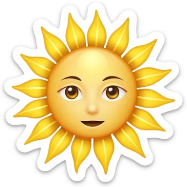 A large, bright sun, with an intense yellow center and golden rays surrounding it, illuminated and vibrant. sticker