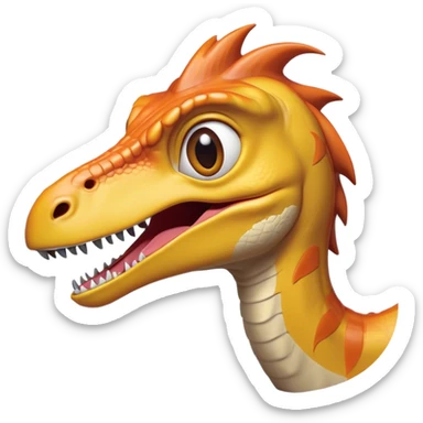Cinematic Comical jurassic park Velociraptor Portrait Emoji, Head tilted dramatically with an exaggeratedly shocked expression, featuring a sleek, agile form with wide, comically expressive eyes and a quirky, animated snout that brings out its playful side, Simplified yet hilariously expressive features, highly detailed, glowing with a slightly sassy prehistoric glow, high shine, dramatic yet playful, stylized with an air of cheeky dinosaur mischief, soft glowing outline, capturing the essence of a meme-worthy jurassic park Velociraptor that looks ready to side-eye its way into viral fame! sticker