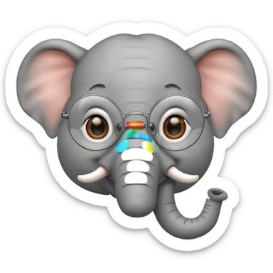 A cheerful elephant wearing round wire-rimmed glasses, with a small mole near the corner of its mouth sticker
