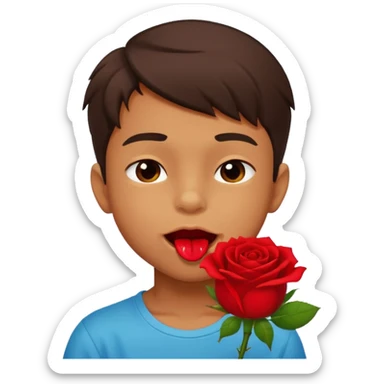 naughty-looking boy biting a rose in his mouth sticker